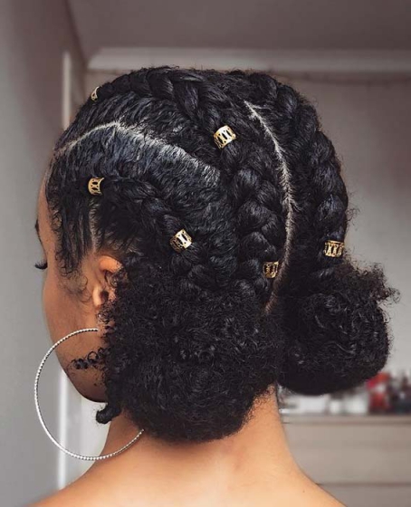 CORNROWS INTO SPACE BUNS Beautiful Natural Hairstyles Best