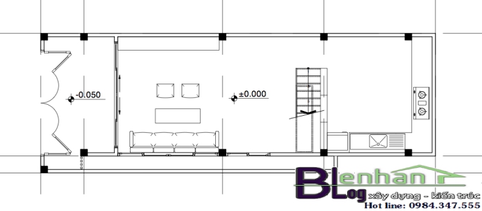 Bản vẽ mặt bằng tầng 1 nhà ống 3 tầng đẹp