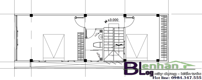 Bản vẽ mặt bằng tầng 2 nhà ống 3 tầng